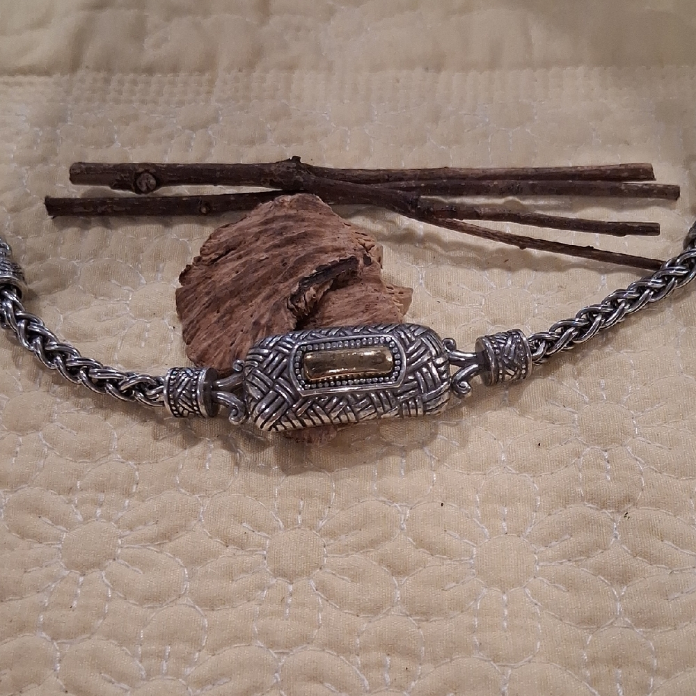 Brighton Silver-Tone Necklace with Gold Accent